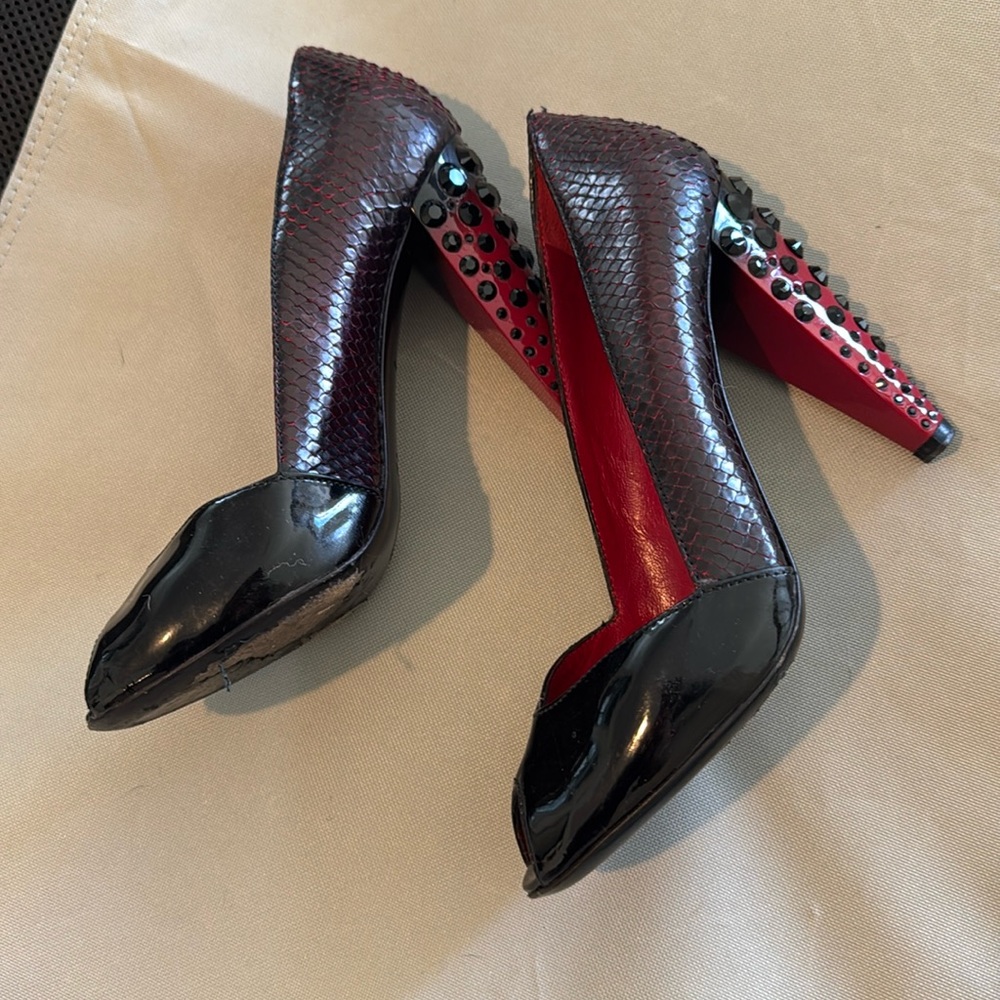 Miu Miu black & red snakeskin rhinestone heels size 36